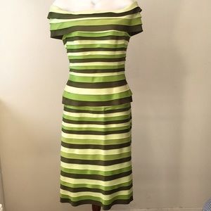 JS Collections Green and Cream Strapless Dress